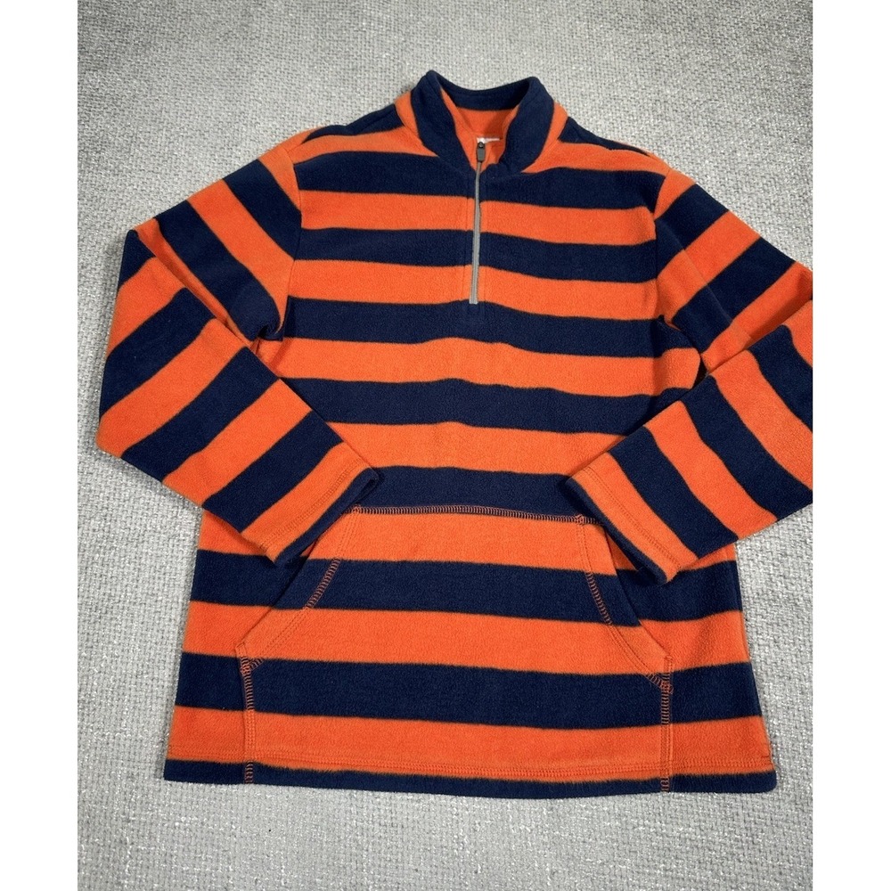 Hanna Andersson Fleece Pullover 1/4 Zip Boys‎ 140 US 10 Blue Orange Stripe
